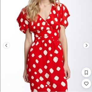 Leifsdottir / Anthropologie red ivory 100% silk‎ V Cleveage mini dress Sz 0